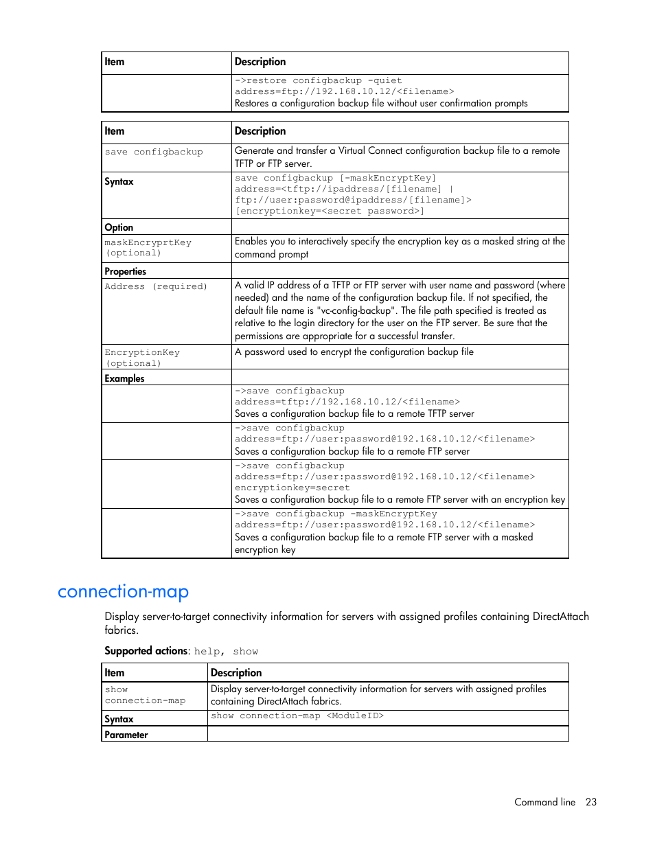 Connection-map | HP Virtual Connect 4Gb Fibre Channel Module for c-Class BladeSystem User Manual | Page 23 / 172