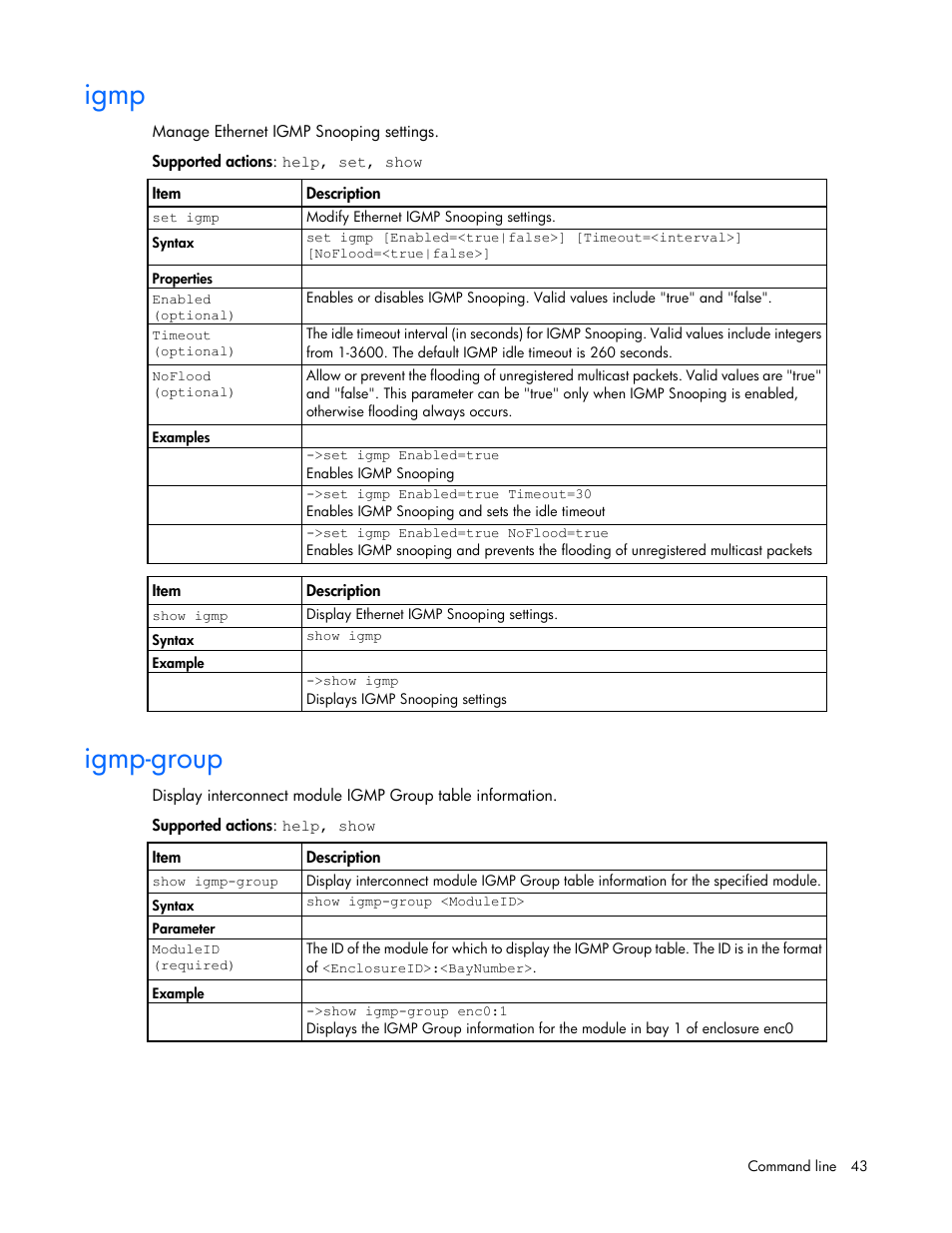 Igmp, Igmp-group | HP Virtual Connect 4Gb Fibre Channel Module for c-Class BladeSystem User Manual | Page 43 / 172