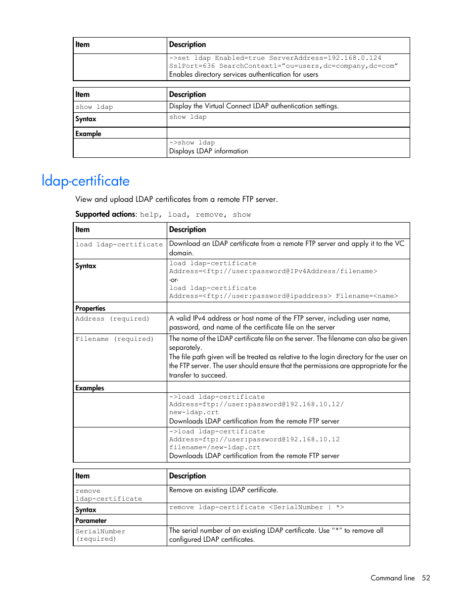 Ldap-certificate | HP Virtual Connect 4Gb Fibre Channel Module for c-Class BladeSystem User Manual | Page 52 / 172