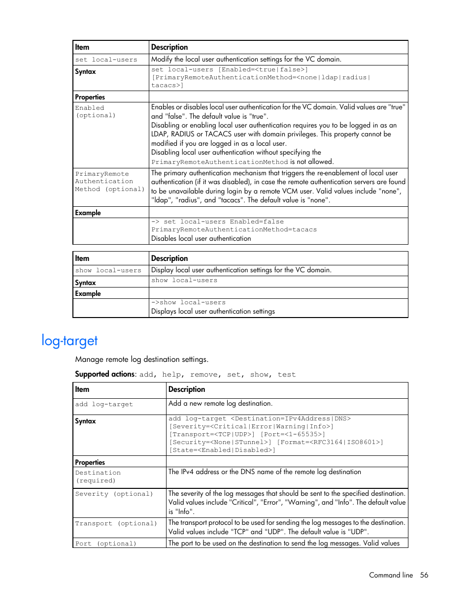 Log-target | HP Virtual Connect 4Gb Fibre Channel Module for c-Class BladeSystem User Manual | Page 56 / 172