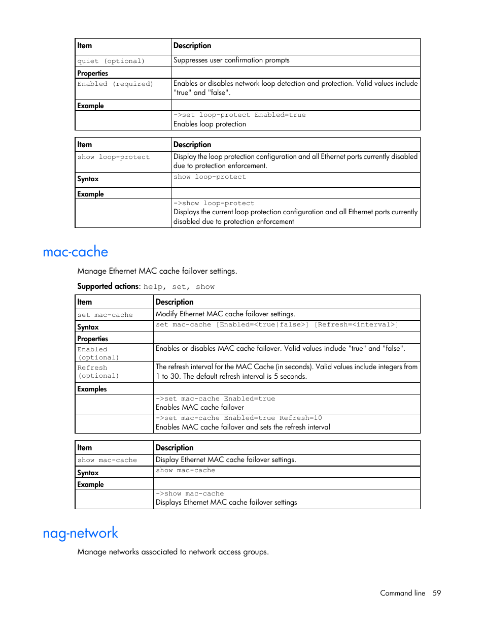 Mac-cache, Nag-network | HP Virtual Connect 4Gb Fibre Channel Module for c-Class BladeSystem User Manual | Page 59 / 172