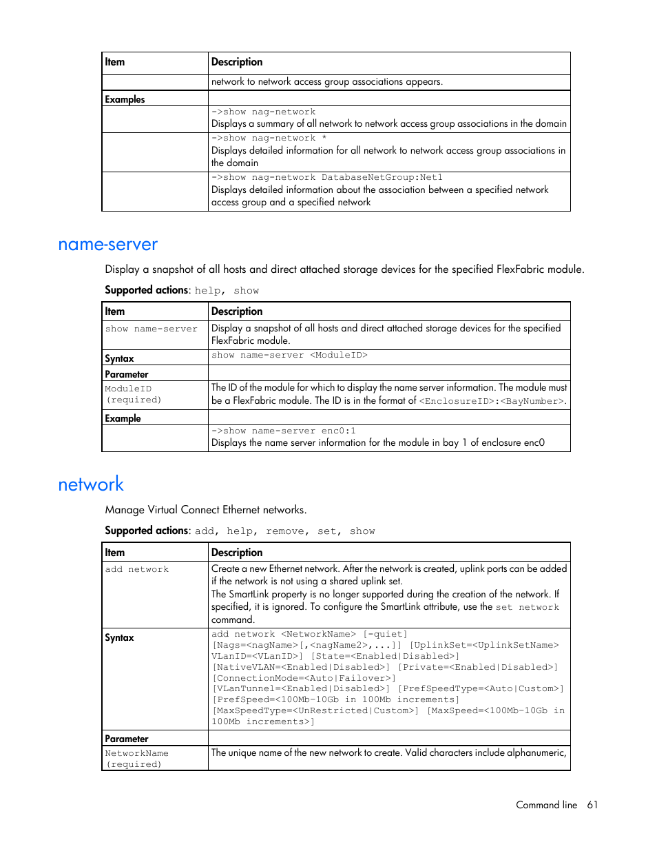 Name-server, Network | HP Virtual Connect 4Gb Fibre Channel Module for c-Class BladeSystem User Manual | Page 61 / 172