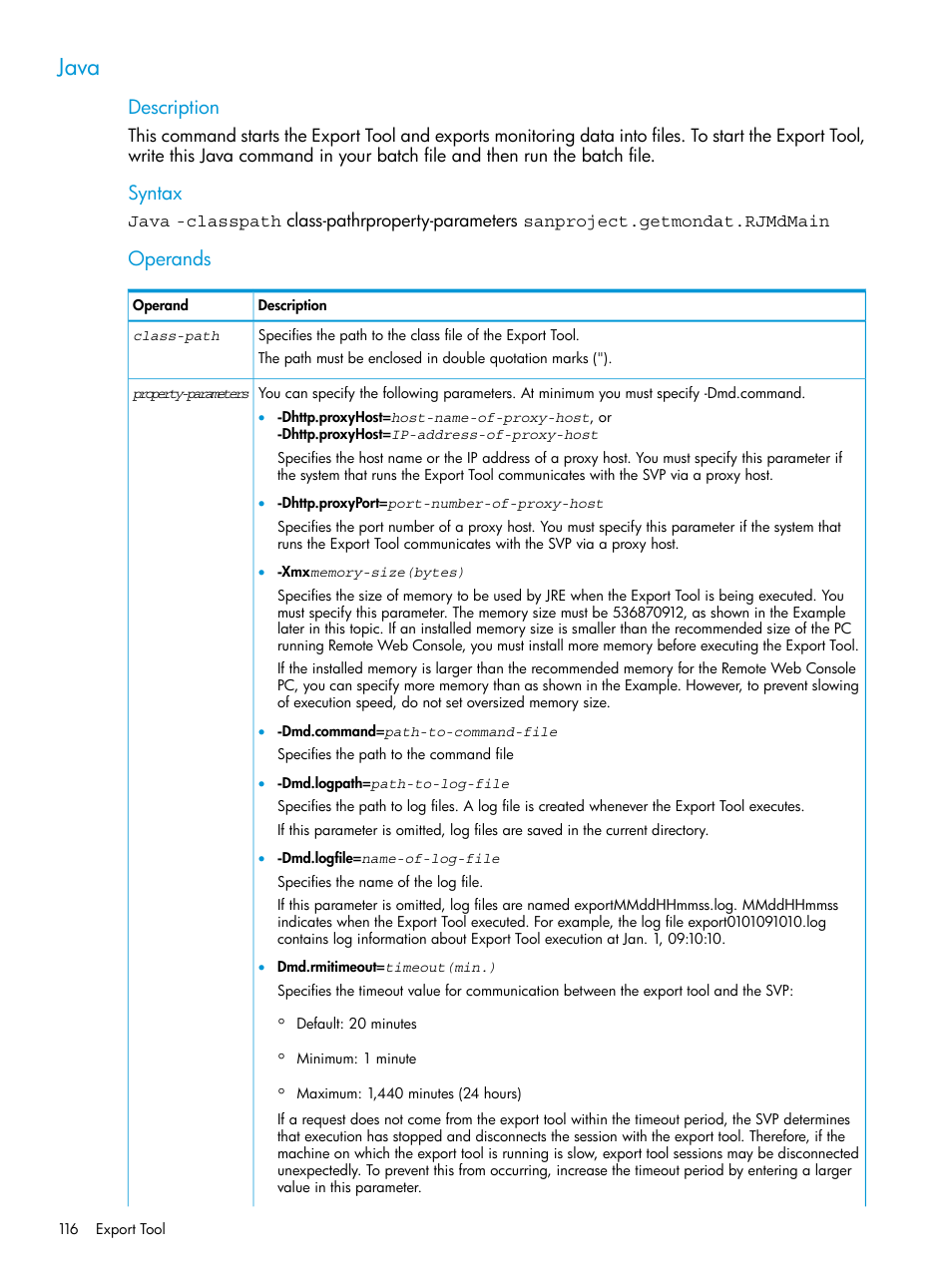 Java, Description, Syntax | Operands | HP XP P9000 for Compatible High Perf FICON Connectivity Software User Manual | Page 116 / 205
