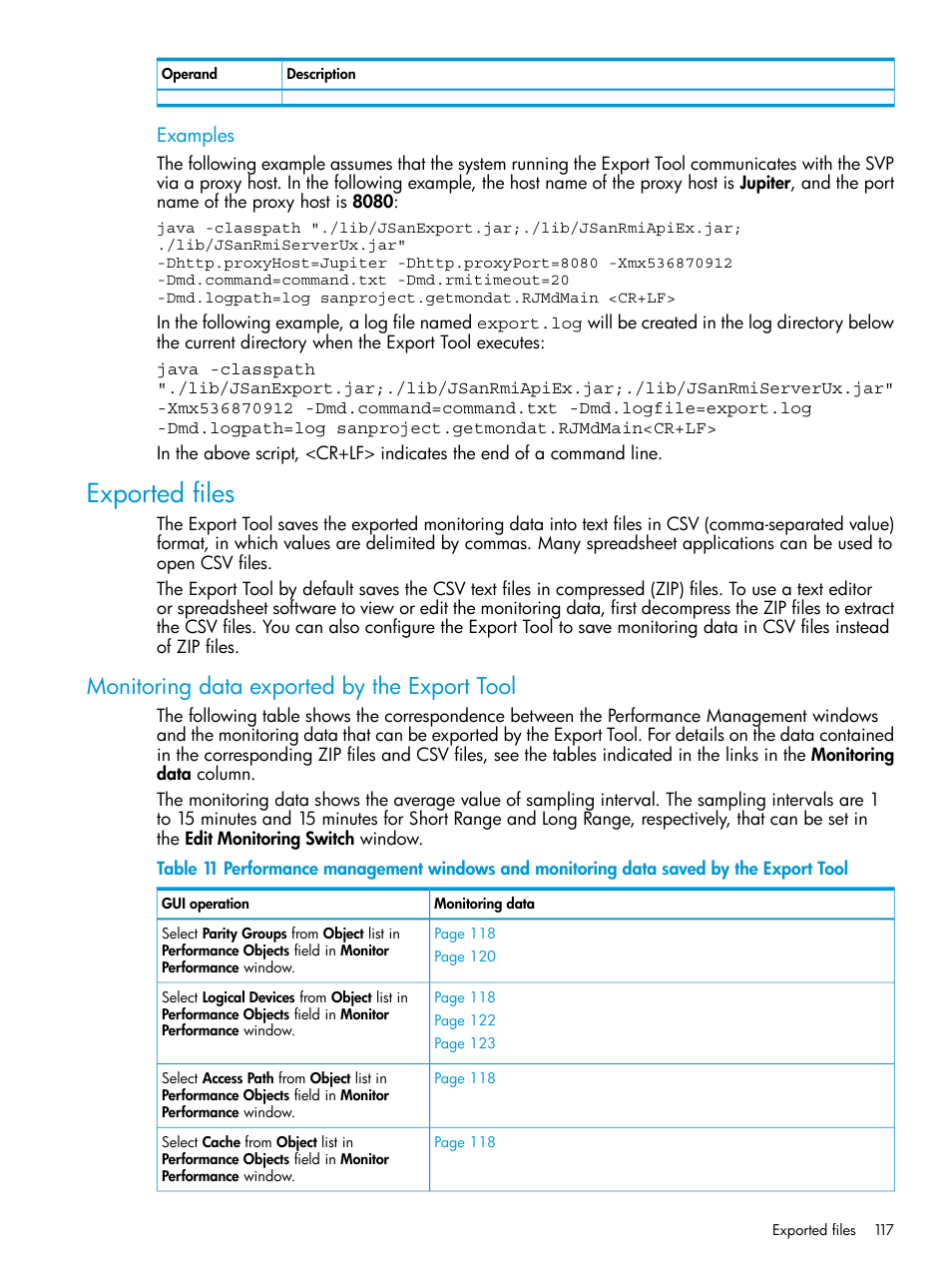 Exported files, Monitoring data exported by the export tool | HP XP P9000 for Compatible High Perf FICON Connectivity Software User Manual | Page 117 / 205