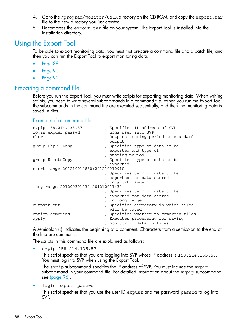 Using the export tool, Preparing a command file | HP XP P9000 for Compatible High Perf FICON Connectivity Software User Manual | Page 88 / 205