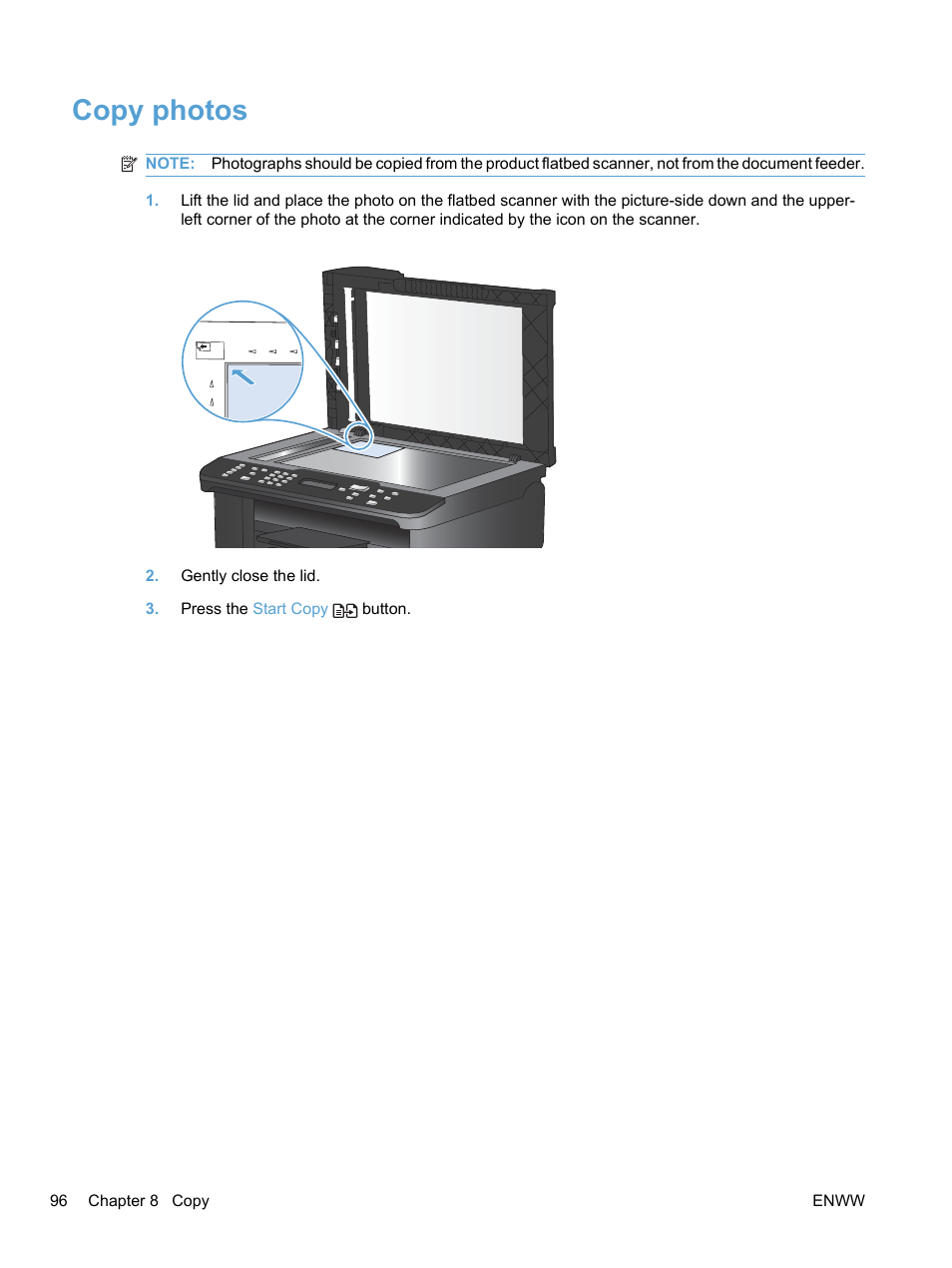 Copy photos | HP LaserJet Pro M1536dnf MFP SERIES User Manual | Page 110 / 286