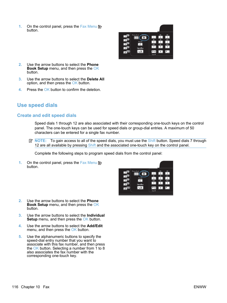 Use speed dials, Create and edit speed dials | HP LaserJet Pro M1536dnf MFP SERIES User Manual | Page 130 / 286