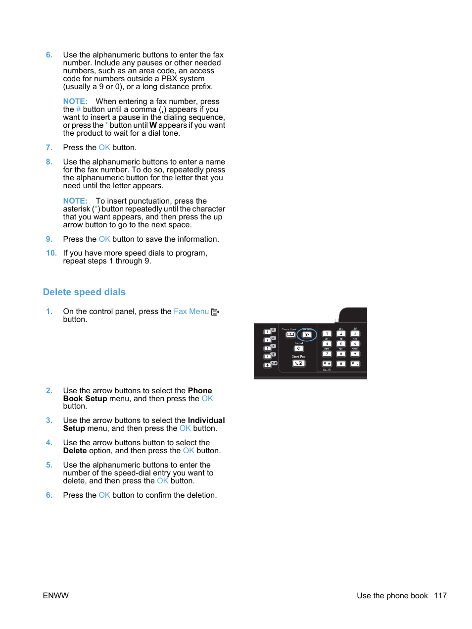 Delete speed dials | HP LaserJet Pro M1536dnf MFP SERIES User Manual | Page 131 / 286