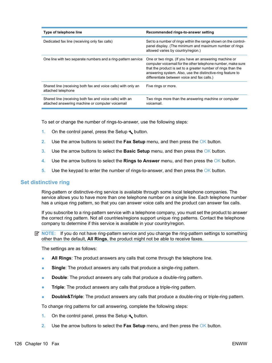 Set distinctive ring | HP LaserJet Pro M1536dnf MFP SERIES User Manual | Page 140 / 286