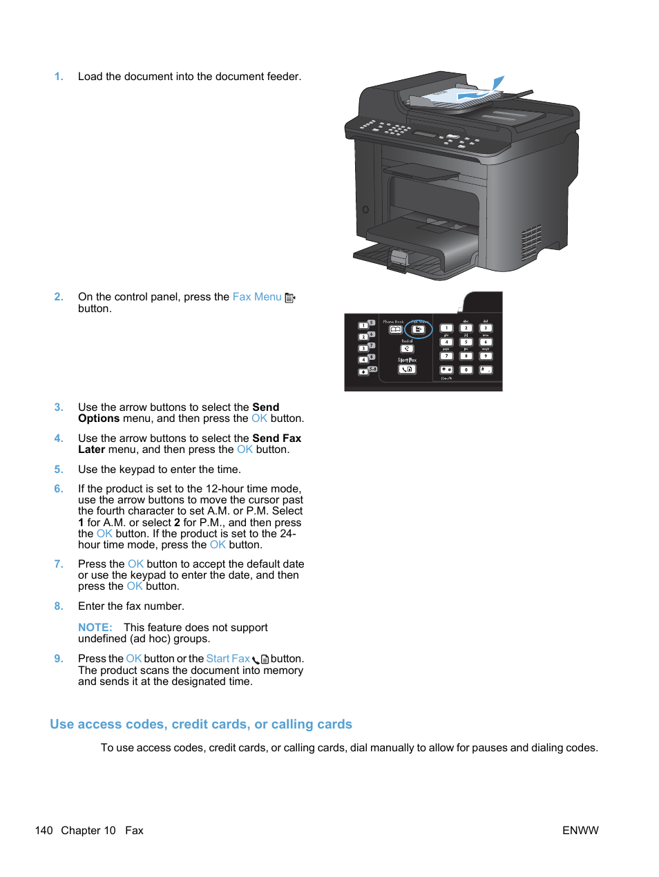 Use access codes, credit cards, or calling cards | HP LaserJet Pro M1536dnf MFP SERIES User Manual | Page 154 / 286