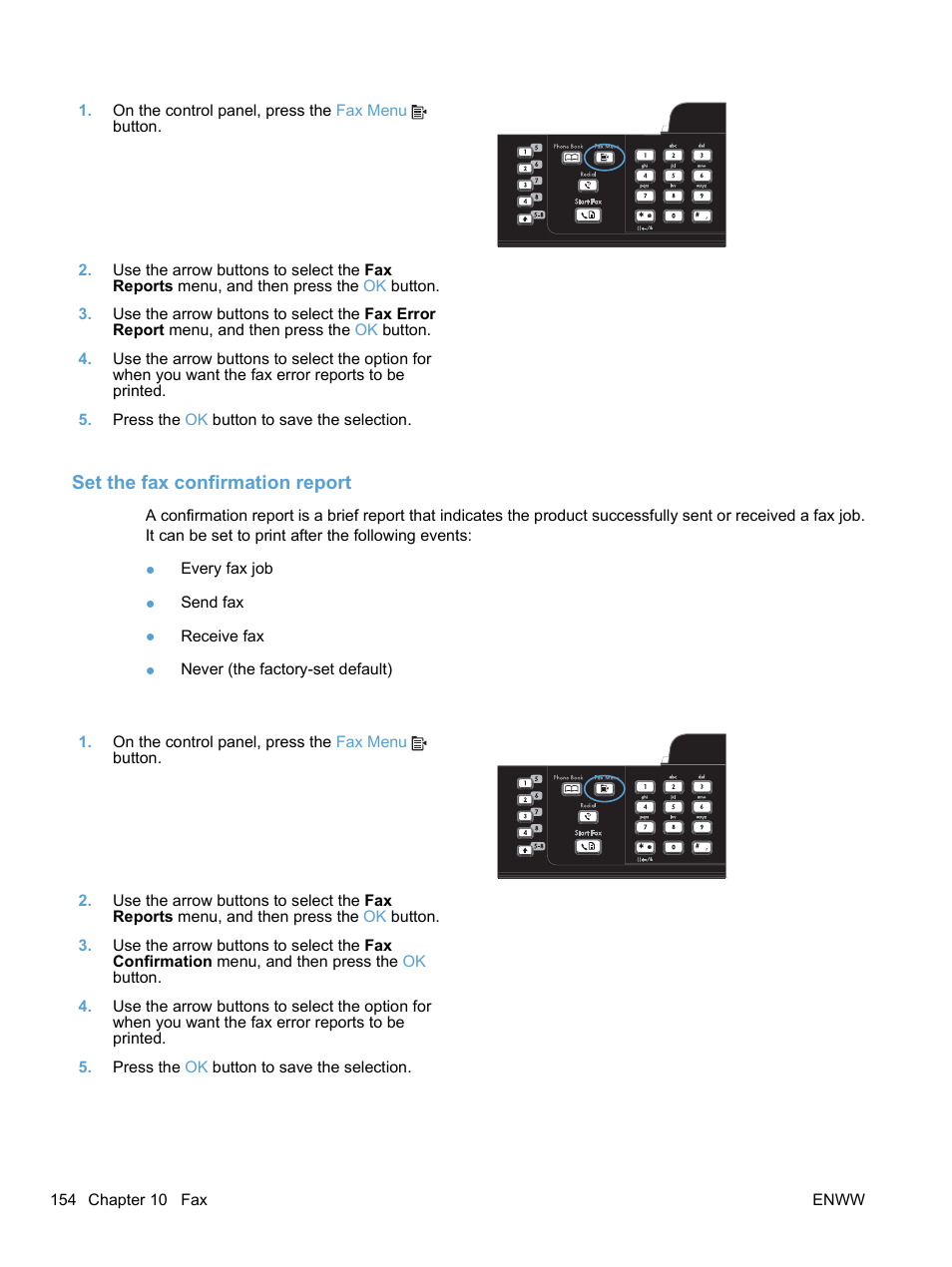 Set the fax confirmation report | HP LaserJet Pro M1536dnf MFP SERIES User Manual | Page 168 / 286