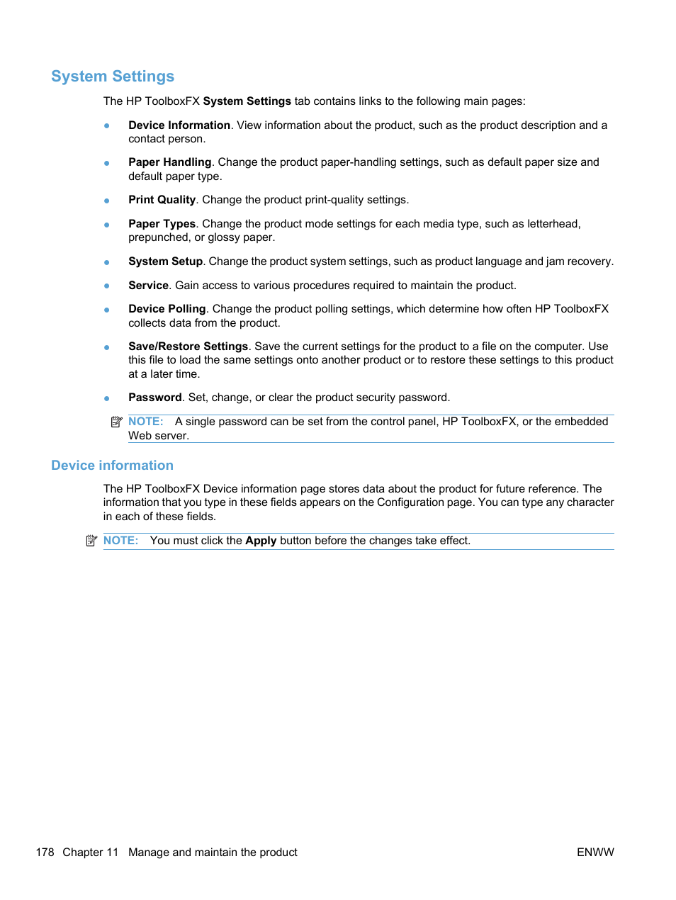 System settings, Device information | HP LaserJet Pro M1536dnf MFP SERIES User Manual | Page 192 / 286