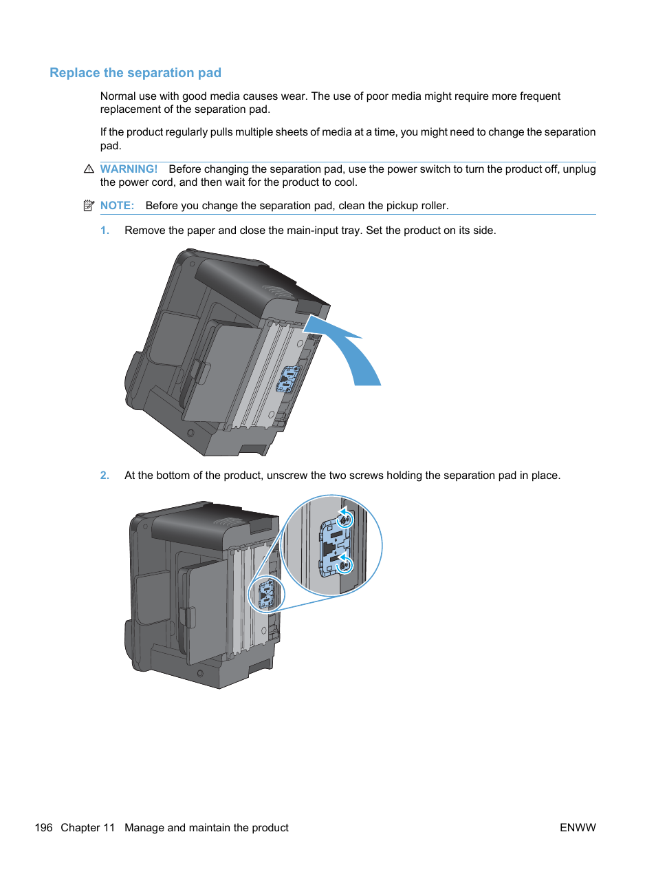 Replace the separation pad | HP LaserJet Pro M1536dnf MFP SERIES User Manual | Page 210 / 286