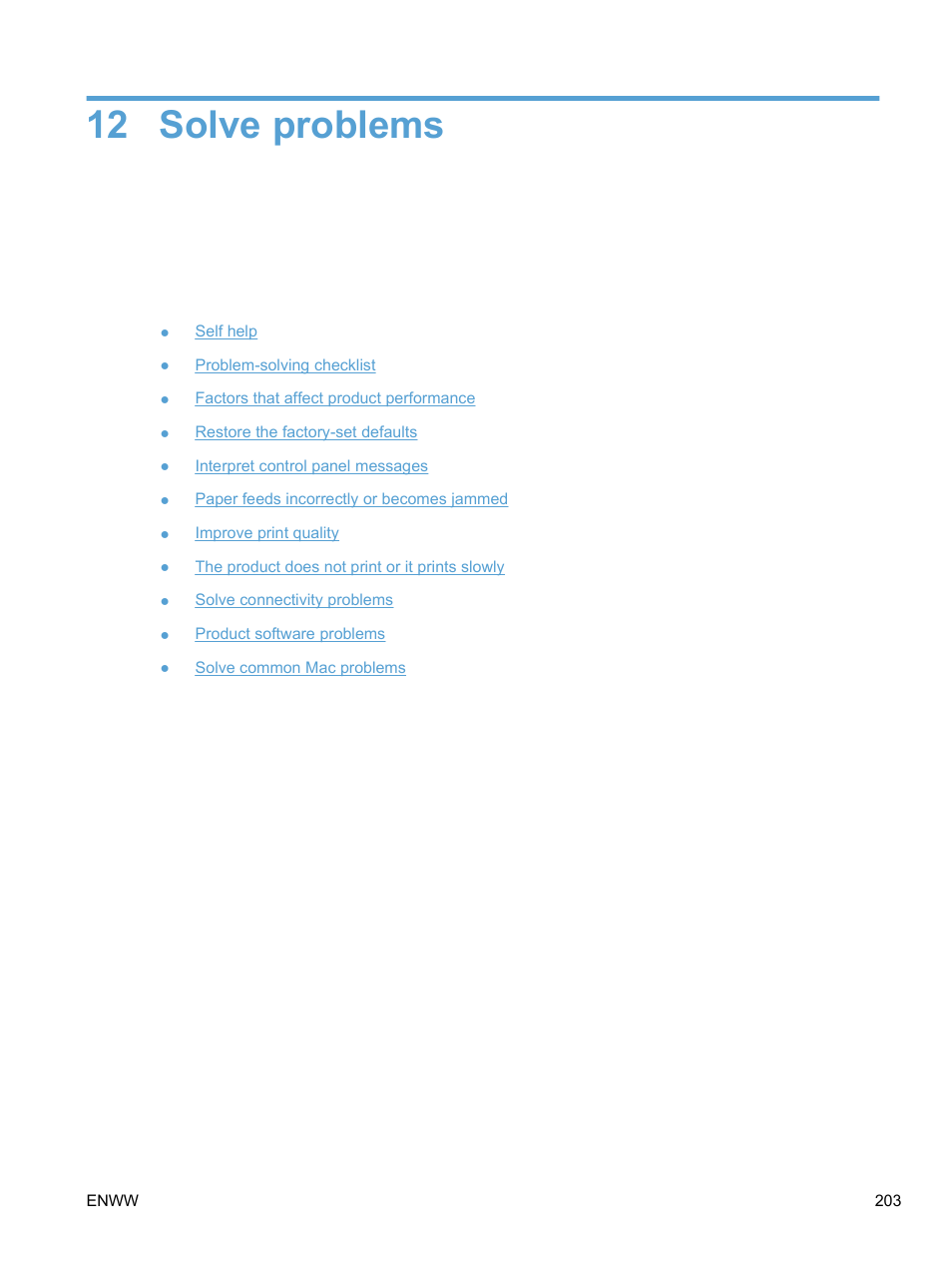 Solve problems, 12 solve problems | HP LaserJet Pro M1536dnf MFP SERIES User Manual | Page 217 / 286