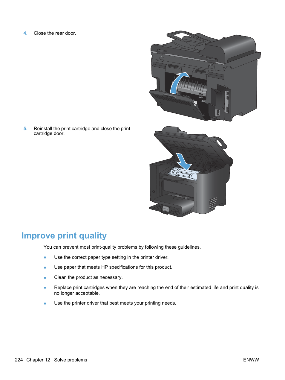 Improve print quality | HP LaserJet Pro M1536dnf MFP SERIES User Manual | Page 238 / 286