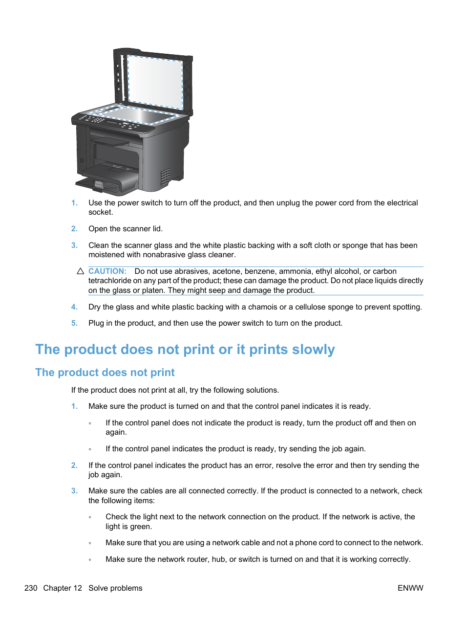 The product does not print or it prints slowly, The product does not print | HP LaserJet Pro M1536dnf MFP SERIES User Manual | Page 244 / 286