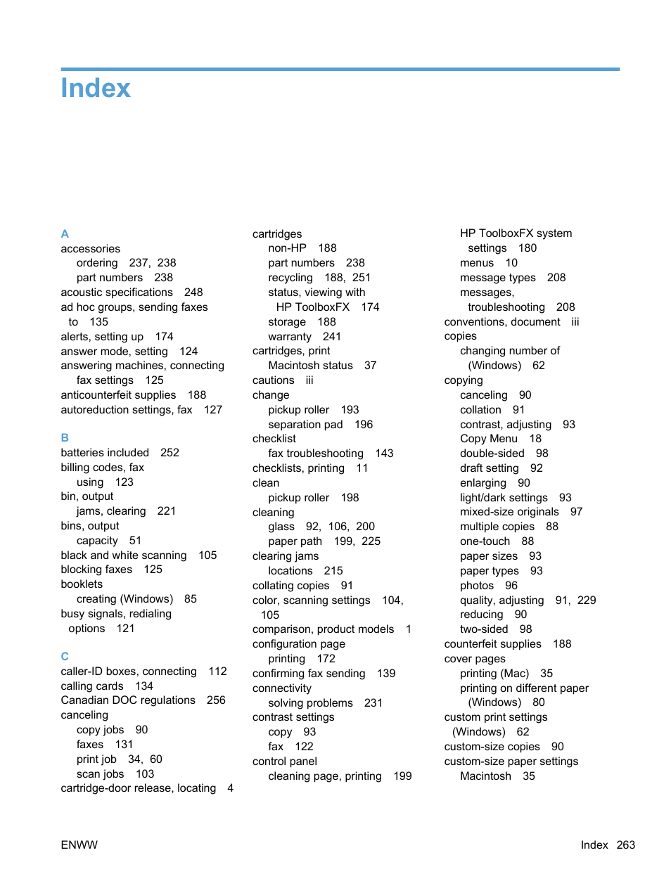 Index | HP LaserJet Pro M1536dnf MFP SERIES User Manual | Page 277 / 286