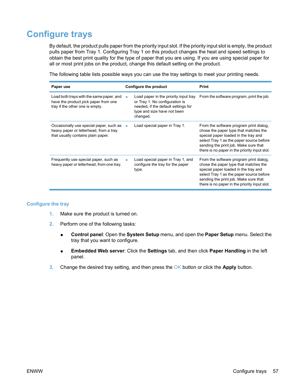Configure trays | HP LaserJet Pro M1536dnf MFP SERIES User Manual | Page 71 / 286