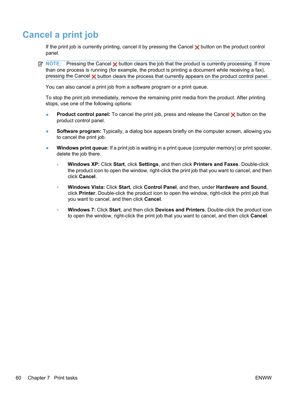 Cancel a print job | HP LaserJet Pro M1536dnf MFP SERIES User Manual | Page 74 / 286