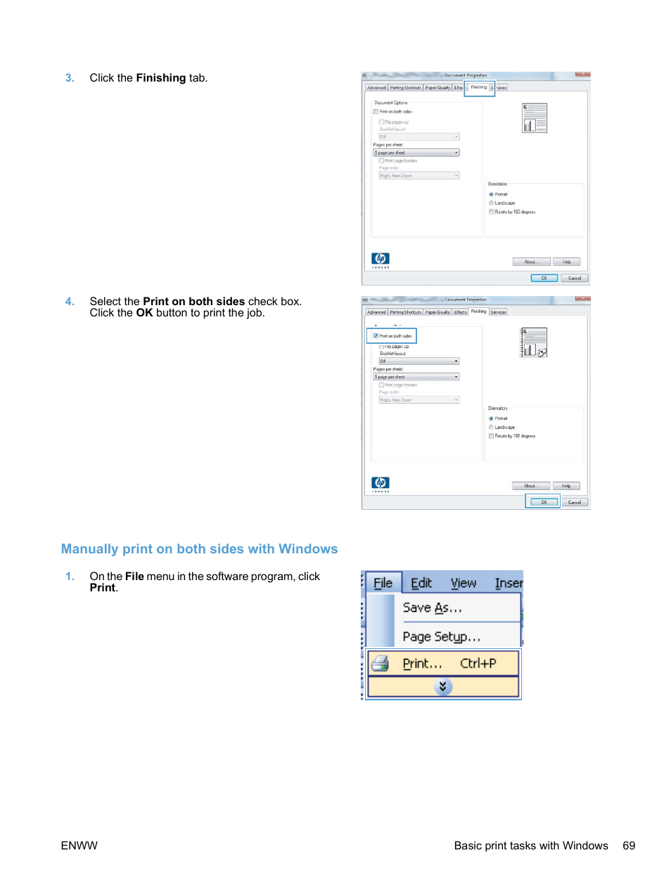 Manually print on both sides with windows | HP LaserJet Pro M1536dnf MFP SERIES User Manual | Page 83 / 286