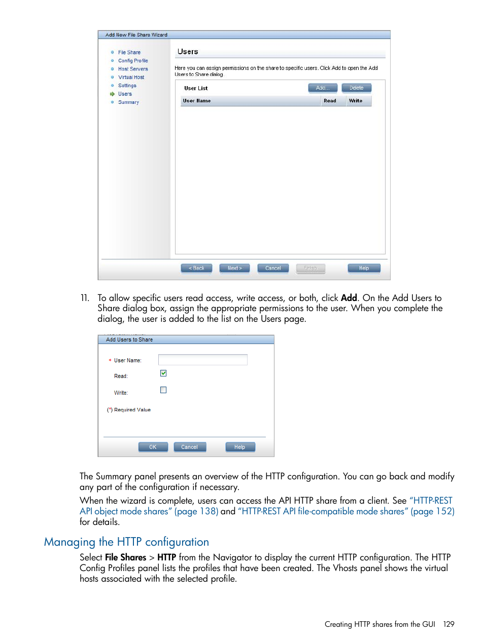 Managing the http configuration | HP StoreAll Storage User Manual | Page 129 / 294