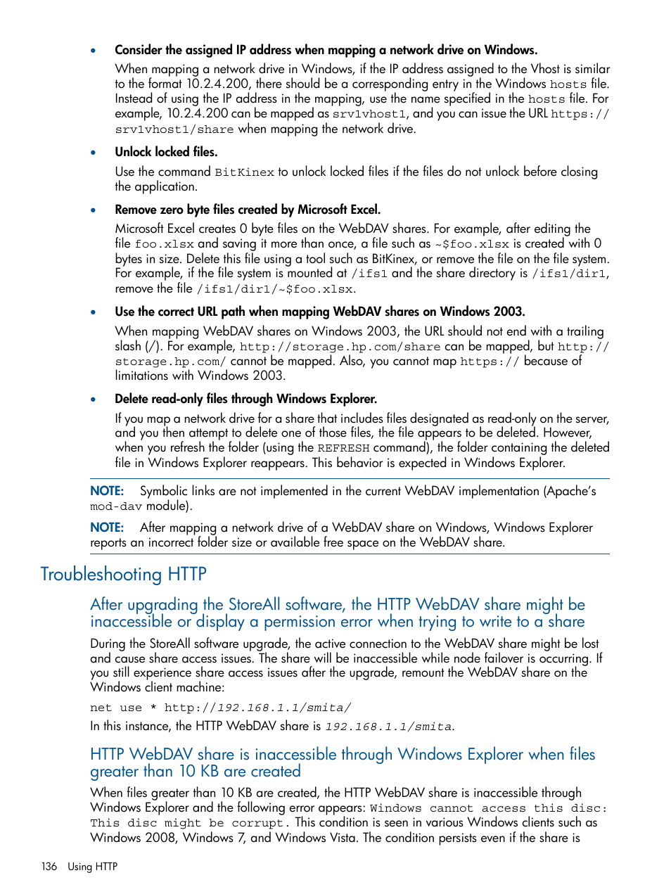 Troubleshooting http | HP StoreAll Storage User Manual | Page 136 / 294