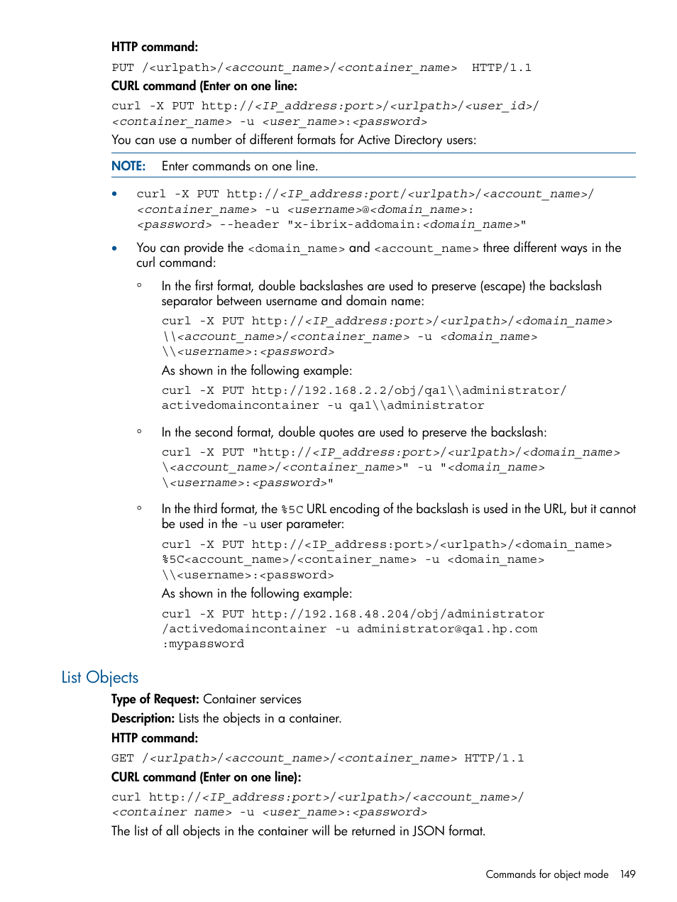 List objects | HP StoreAll Storage User Manual | Page 149 / 294