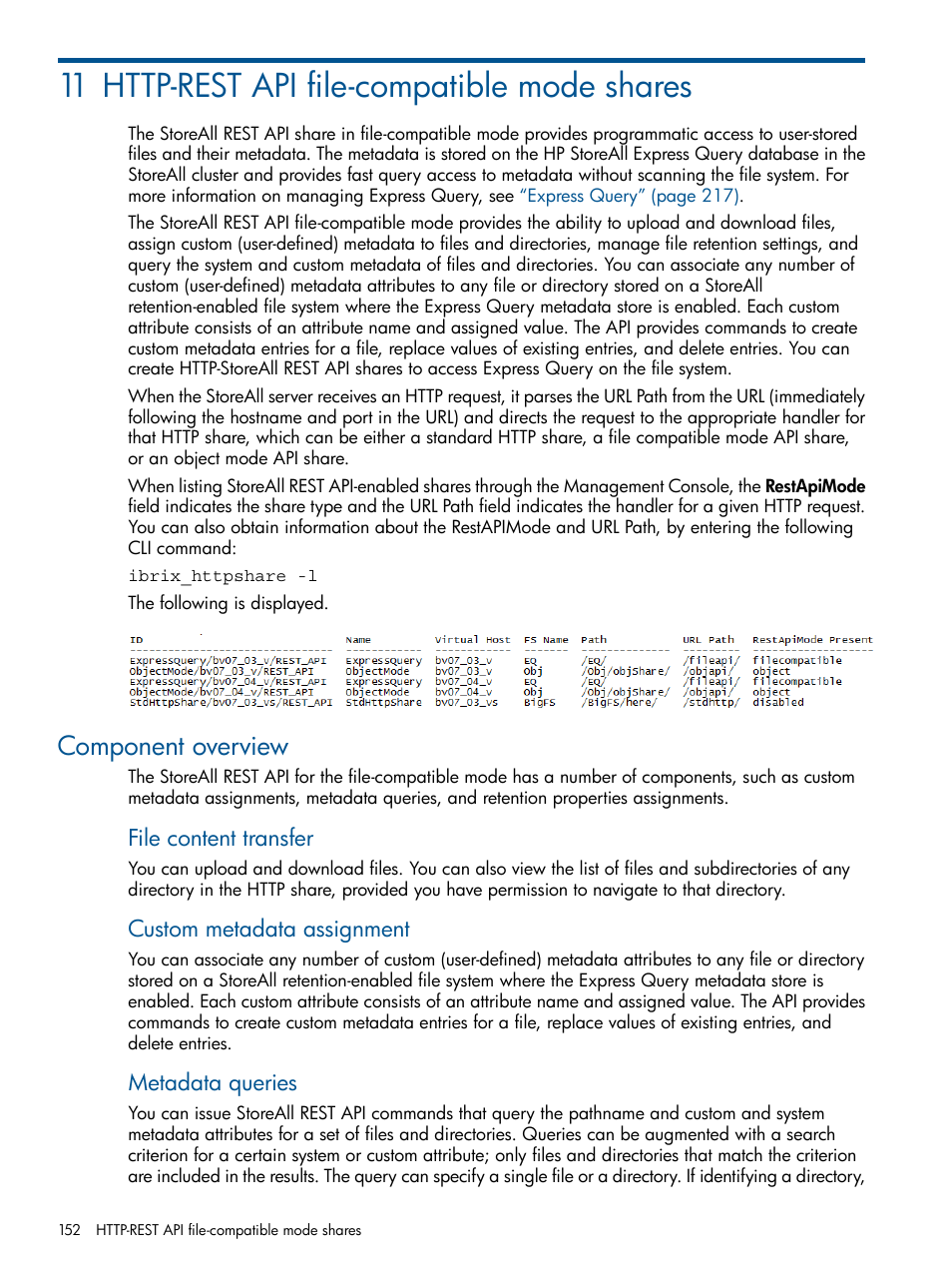 11 http-rest api file-compatible mode shares, Component overview | HP StoreAll Storage User Manual | Page 152 / 294