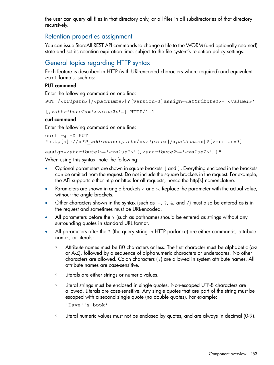 Retention properties assignment | HP StoreAll Storage User Manual | Page 153 / 294