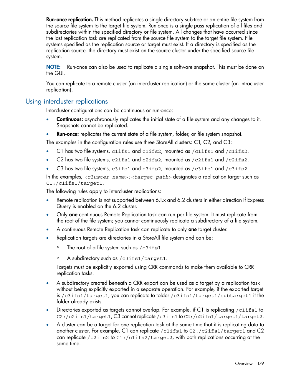 Using intercluster replications | HP StoreAll Storage User Manual | Page 179 / 294