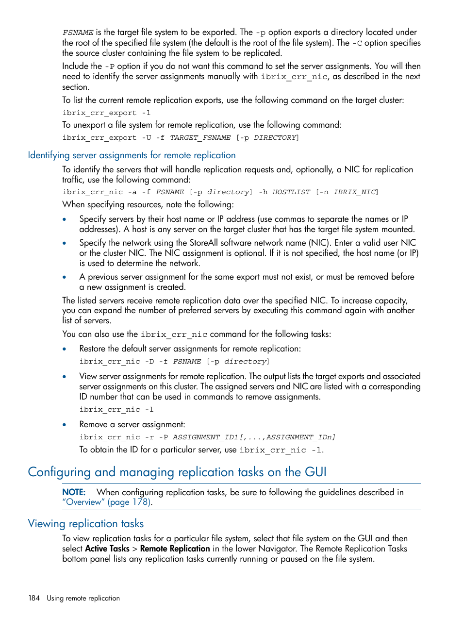 Viewing replication tasks | HP StoreAll Storage User Manual | Page 184 / 294