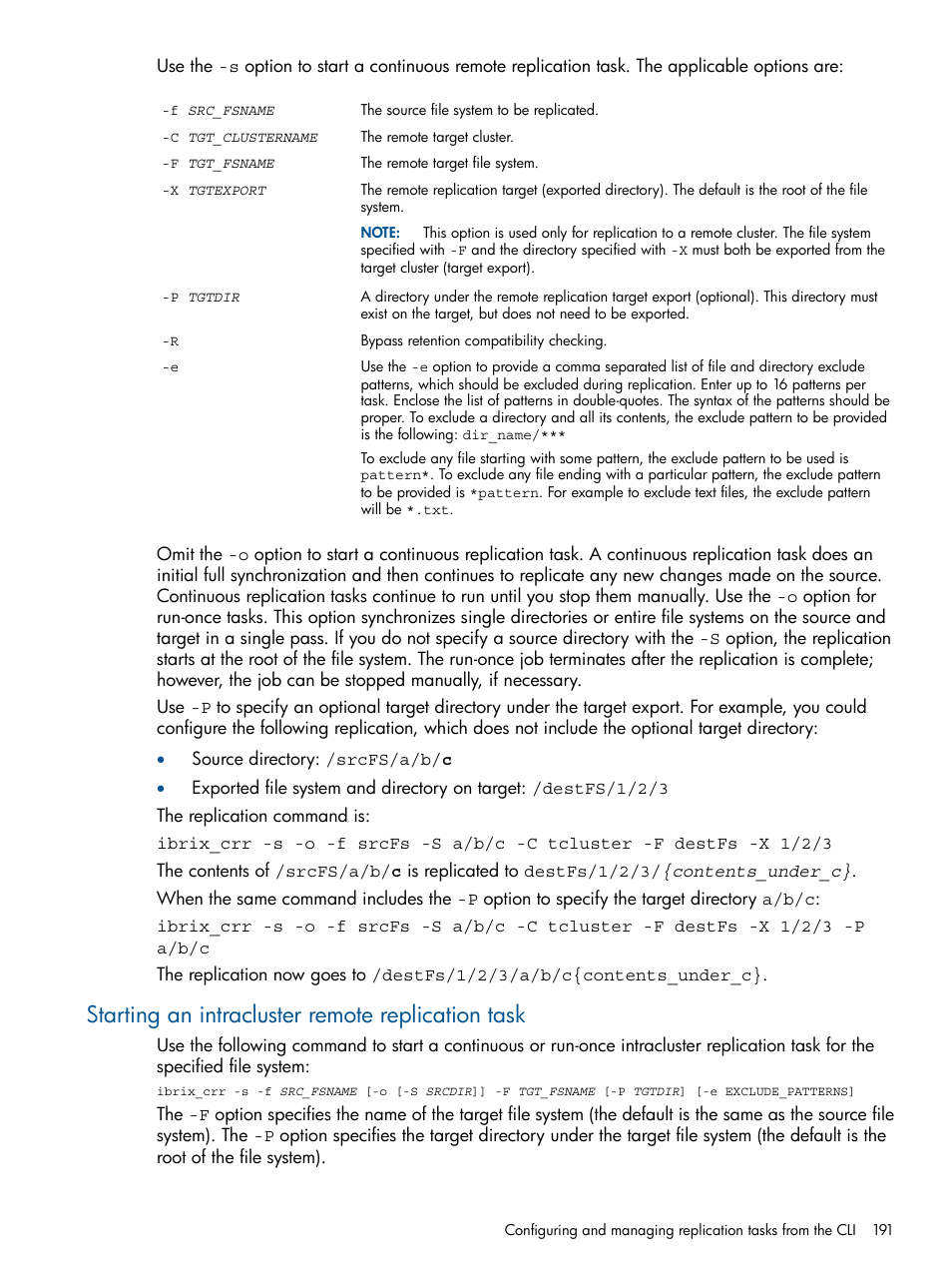 Starting an intracluster remote replication task | HP StoreAll Storage User Manual | Page 191 / 294