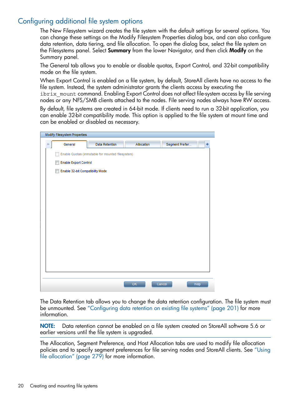 Configuring additional file system options | HP StoreAll Storage User Manual | Page 20 / 294