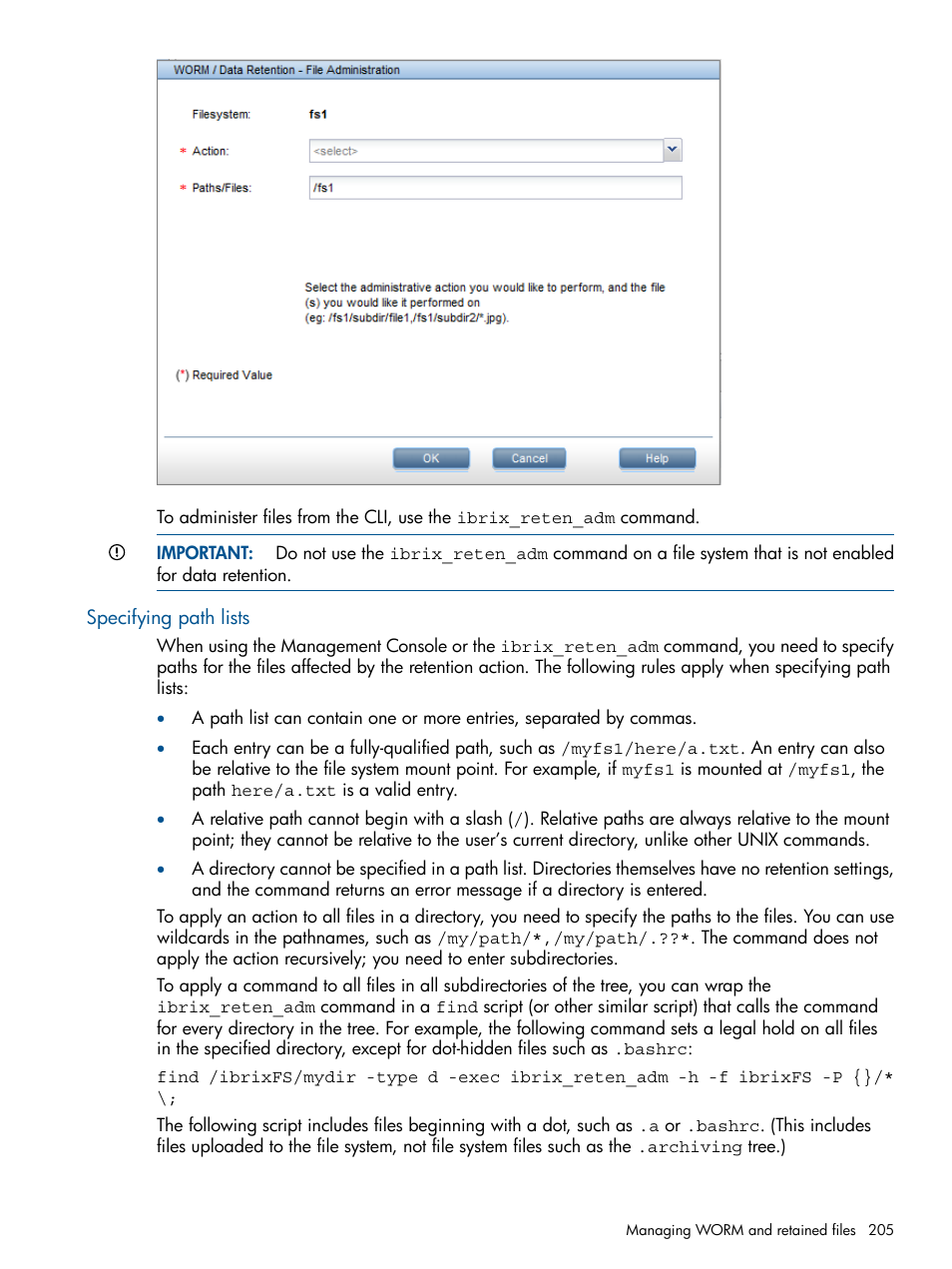 Specifying path lists | HP StoreAll Storage User Manual | Page 205 / 294