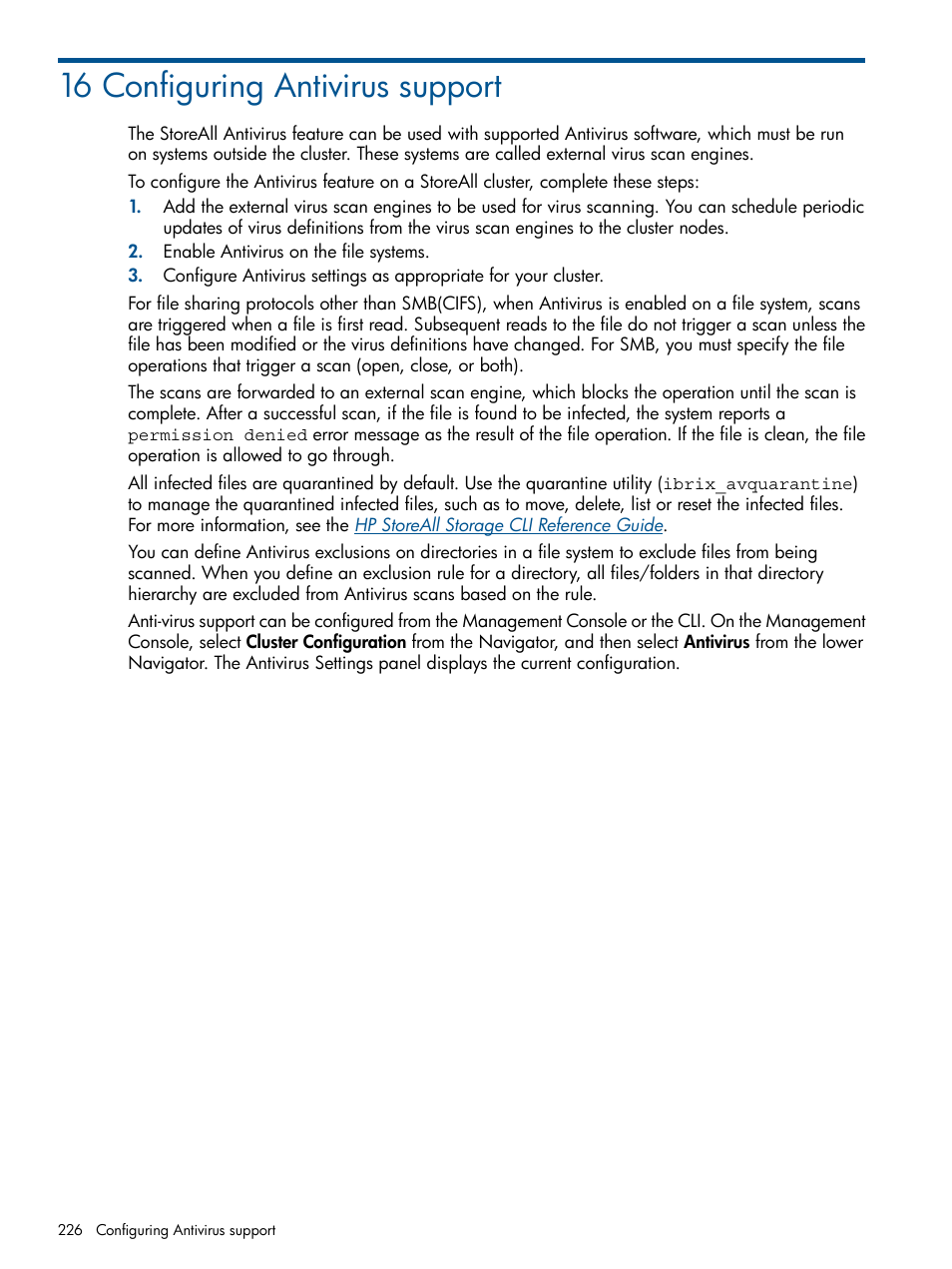 16 configuring antivirus support | HP StoreAll Storage User Manual | Page 226 / 294