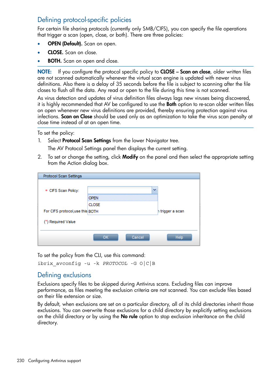 Defining protocol-specific policies, Defining exclusions | HP StoreAll Storage User Manual | Page 230 / 294