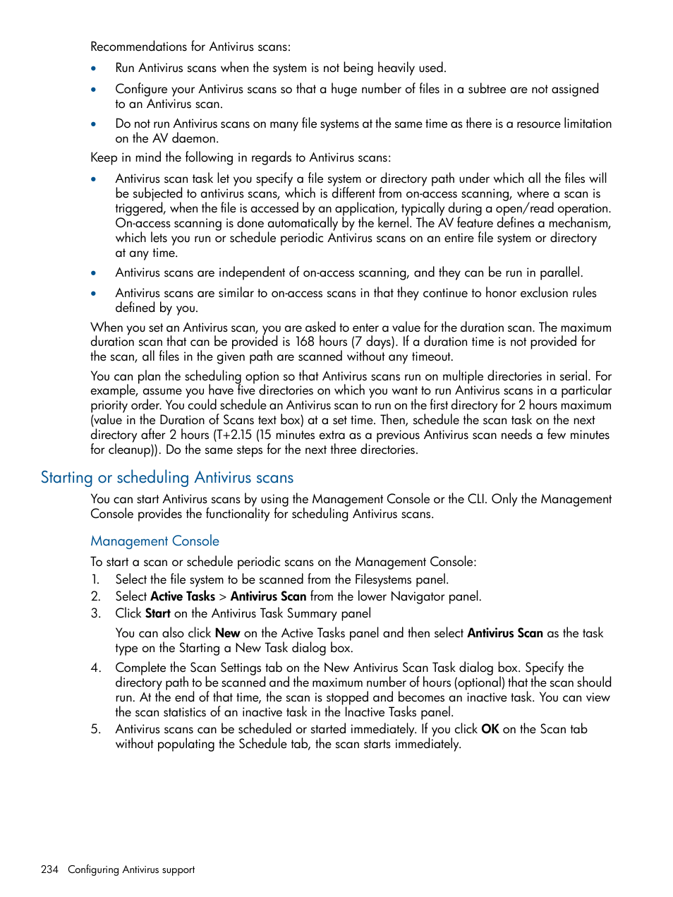 Starting or scheduling antivirus scans | HP StoreAll Storage User Manual | Page 234 / 294