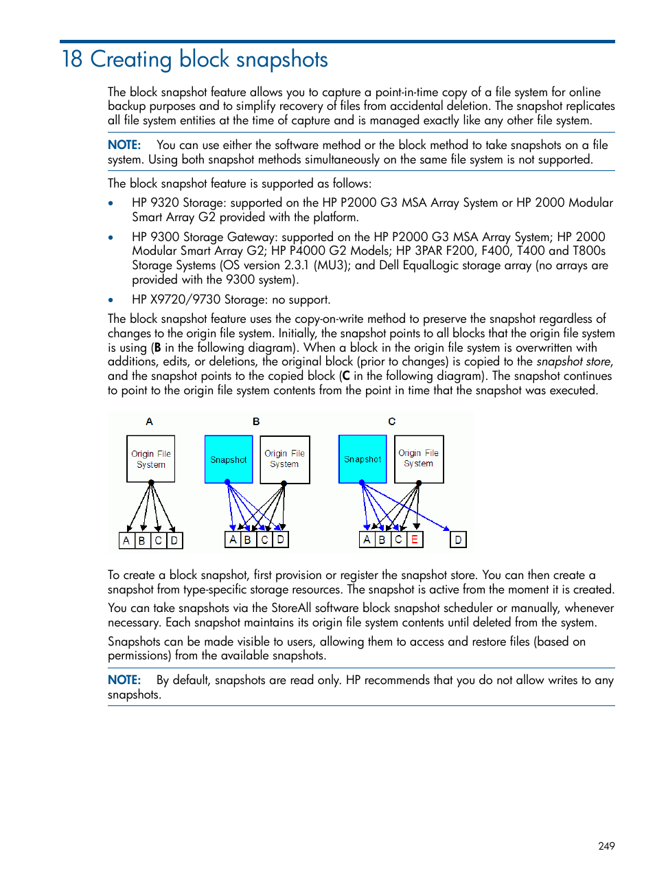 18 creating block snapshots | HP StoreAll Storage User Manual | Page 249 / 294
