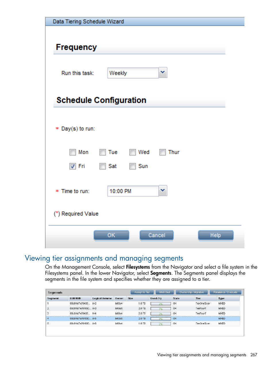 Viewing tier assignments and managing segments | HP StoreAll Storage User Manual | Page 267 / 294