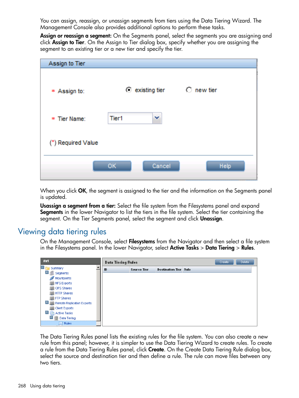 Viewing data tiering rules | HP StoreAll Storage User Manual | Page 268 / 294