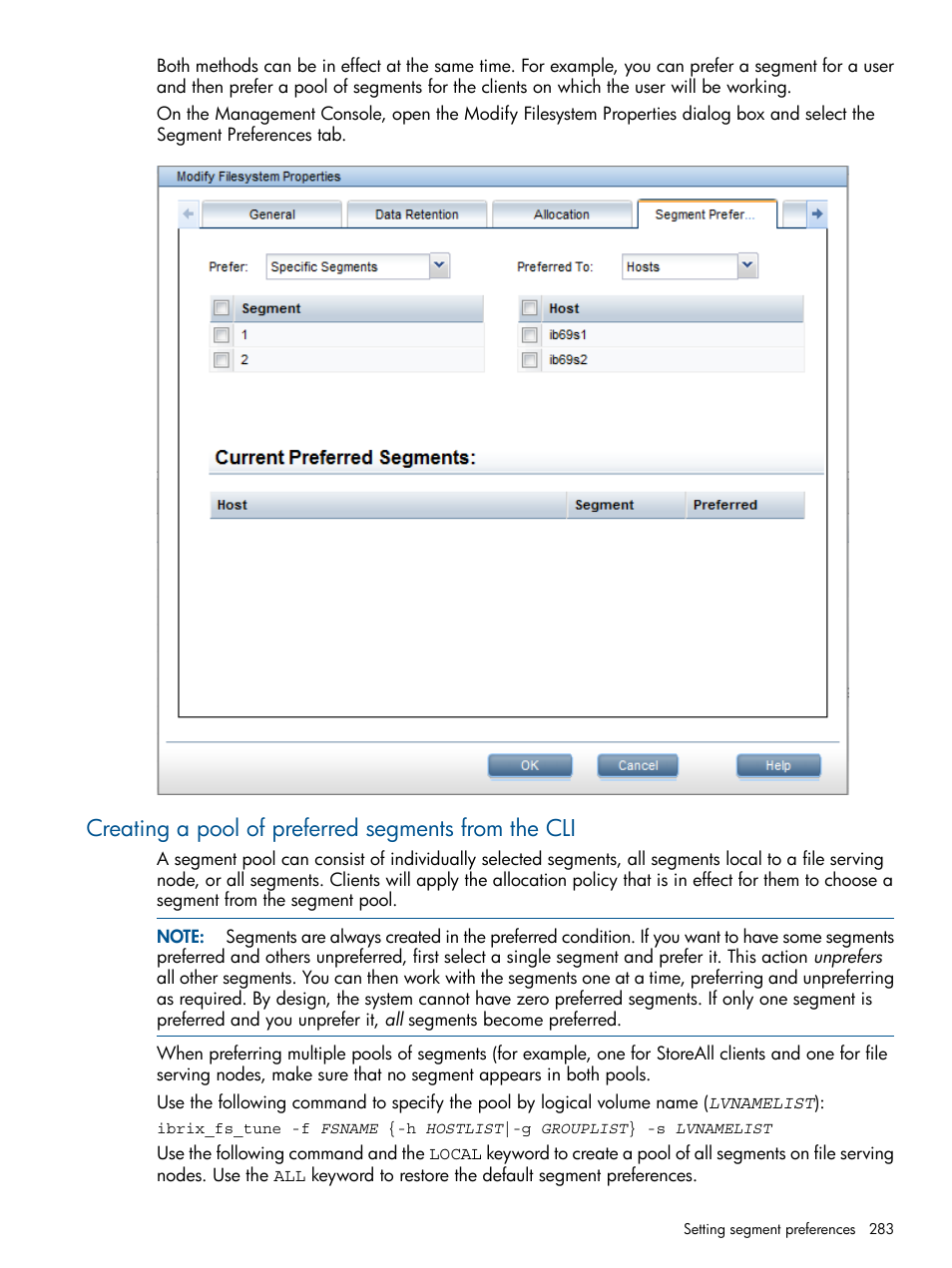 Creating a pool of preferred segments from the cli | HP StoreAll Storage User Manual | Page 283 / 294