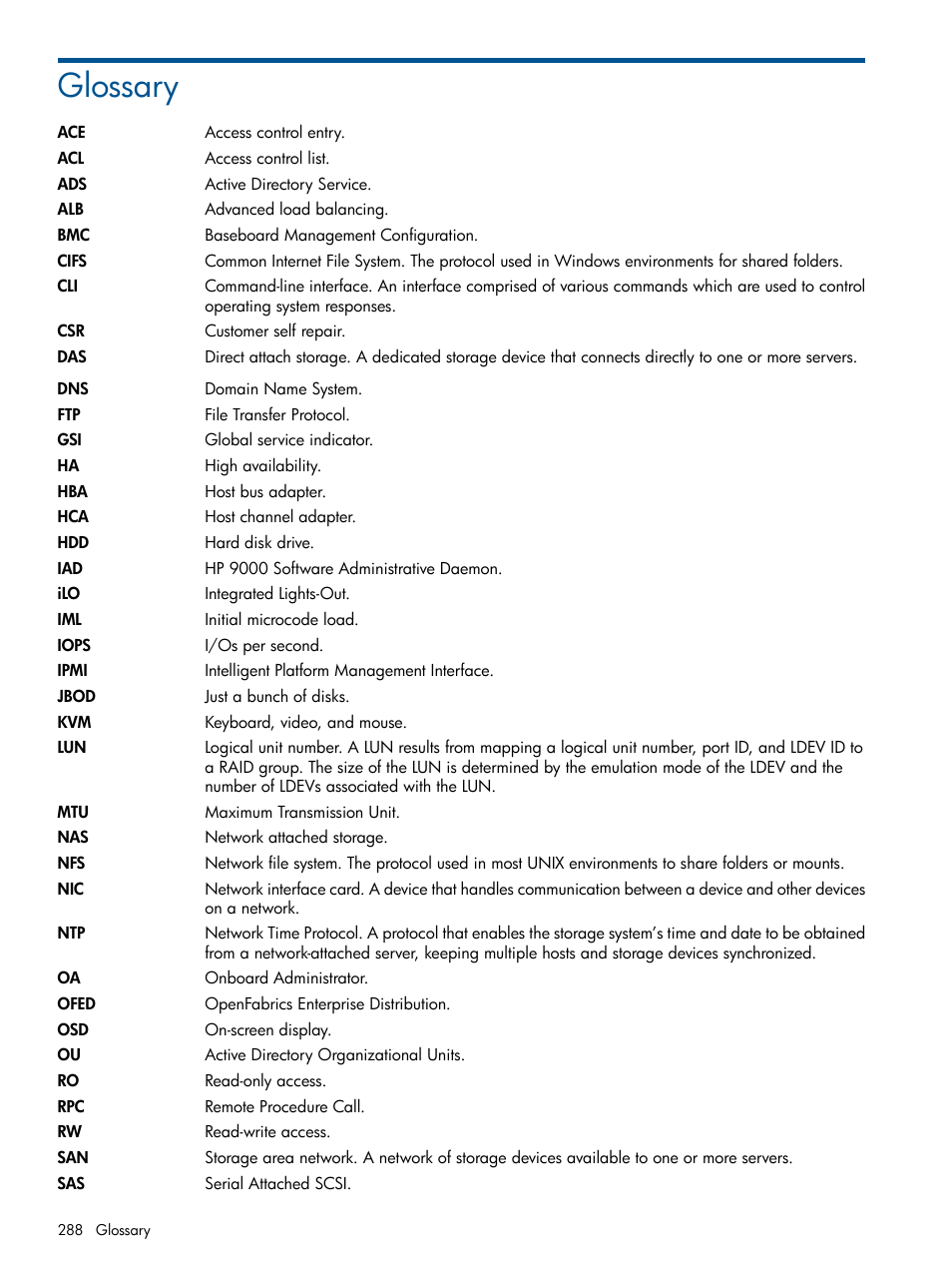 Glossary | HP StoreAll Storage User Manual | Page 288 / 294