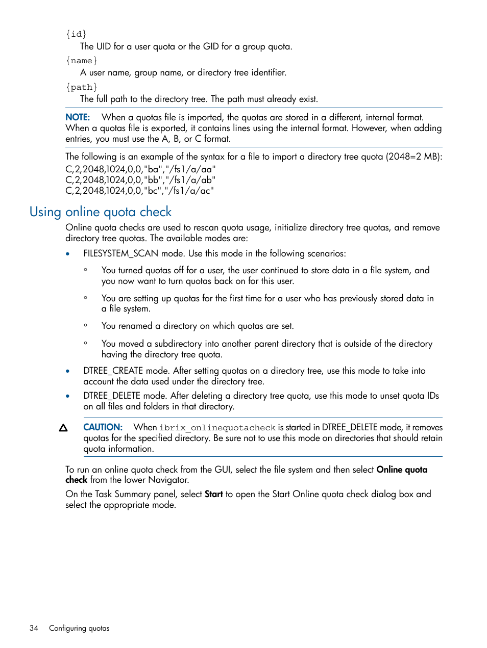 Using online quota check | HP StoreAll Storage User Manual | Page 34 / 294