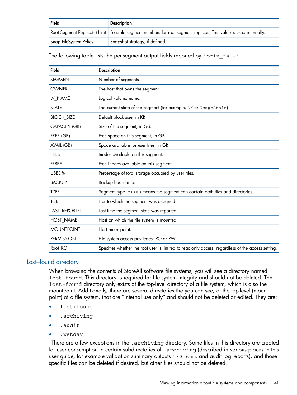 Lost+found directory | HP StoreAll Storage User Manual | Page 41 / 294