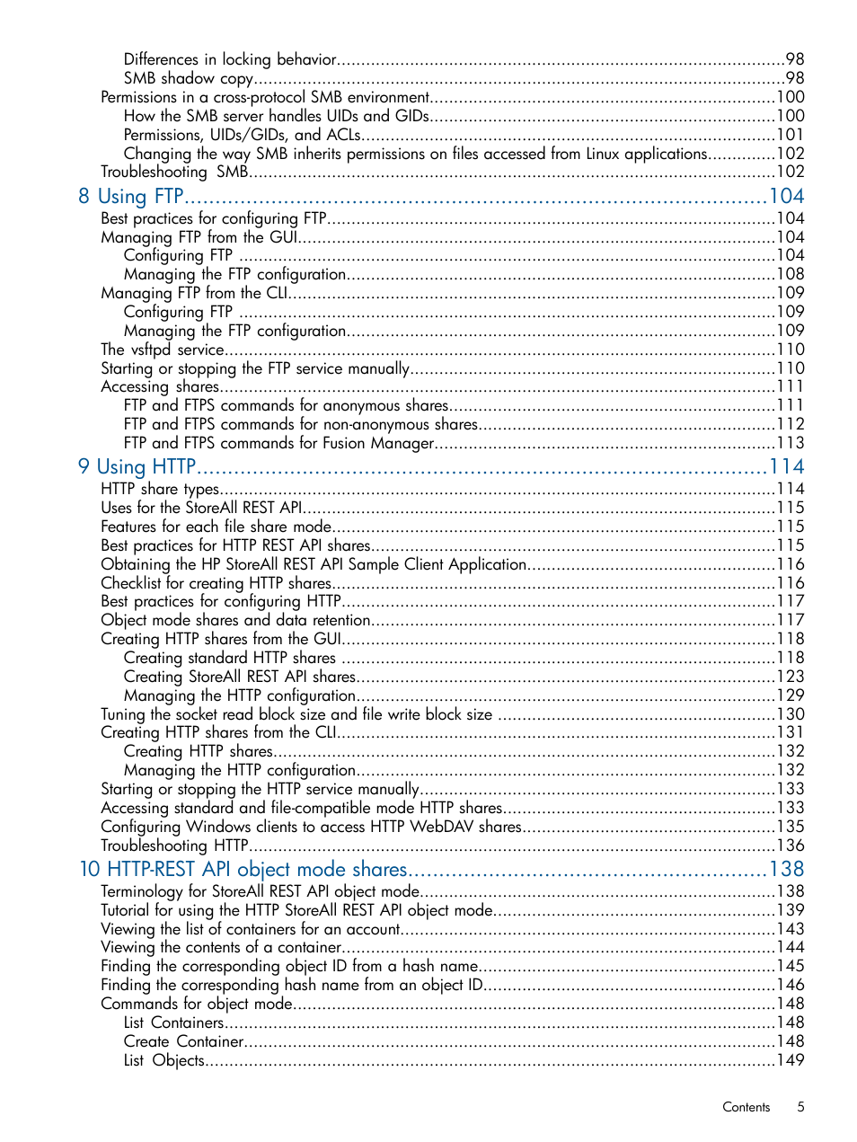 8 using ftp | HP StoreAll Storage User Manual | Page 5 / 294