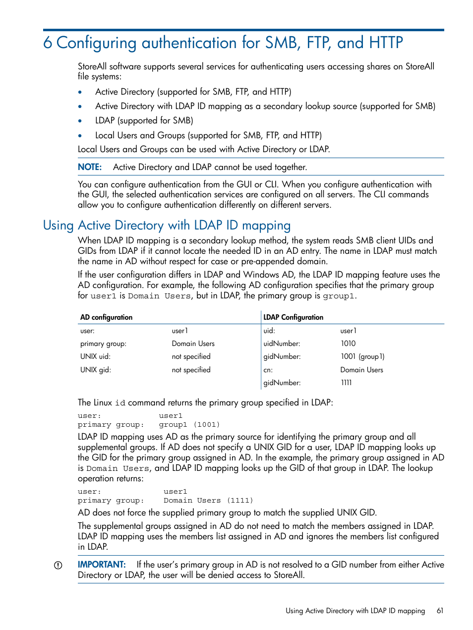 Using active directory with ldap id mapping | HP StoreAll Storage User Manual | Page 61 / 294