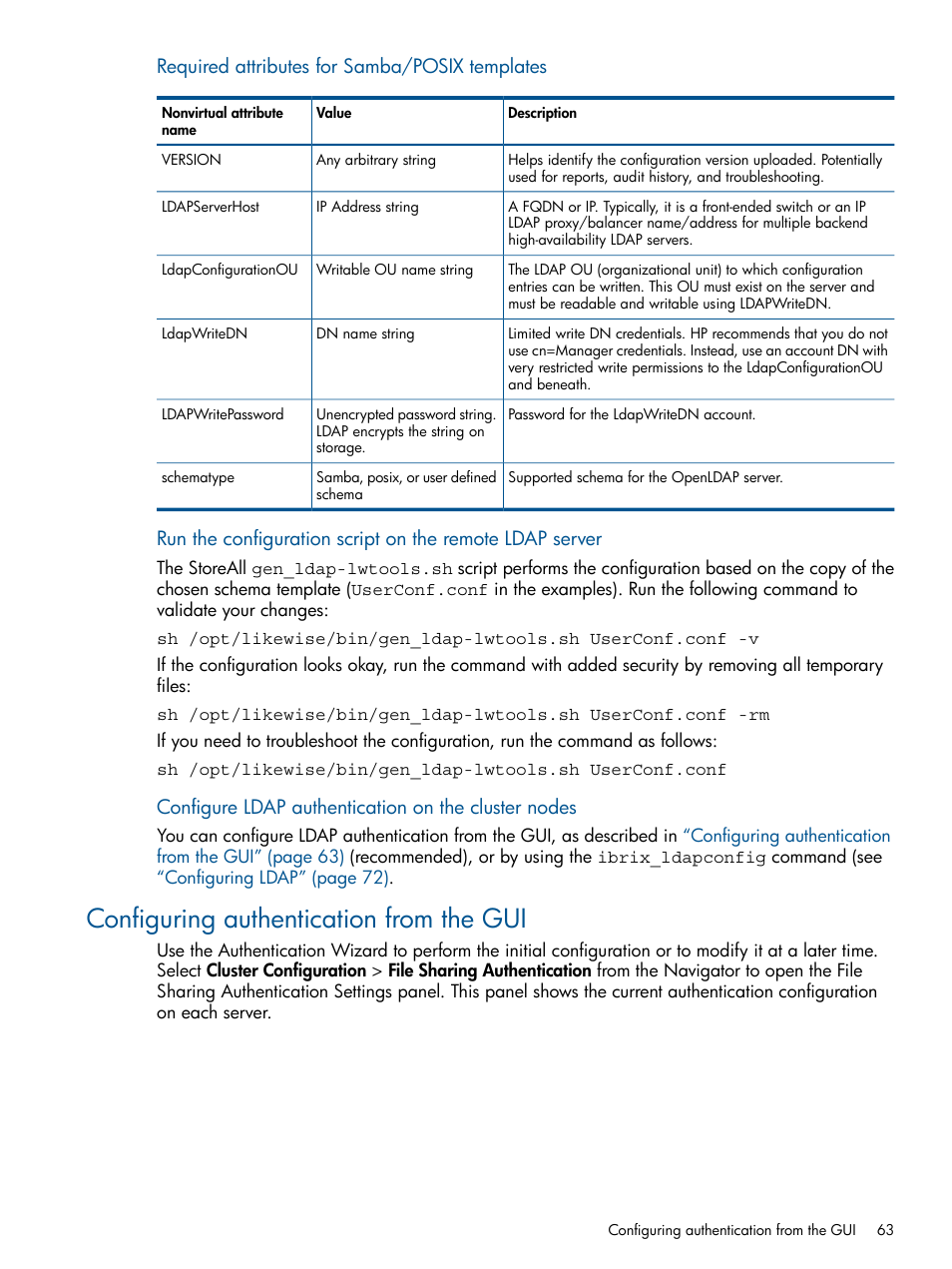 Configuring authentication from the gui | HP StoreAll Storage User Manual | Page 63 / 294