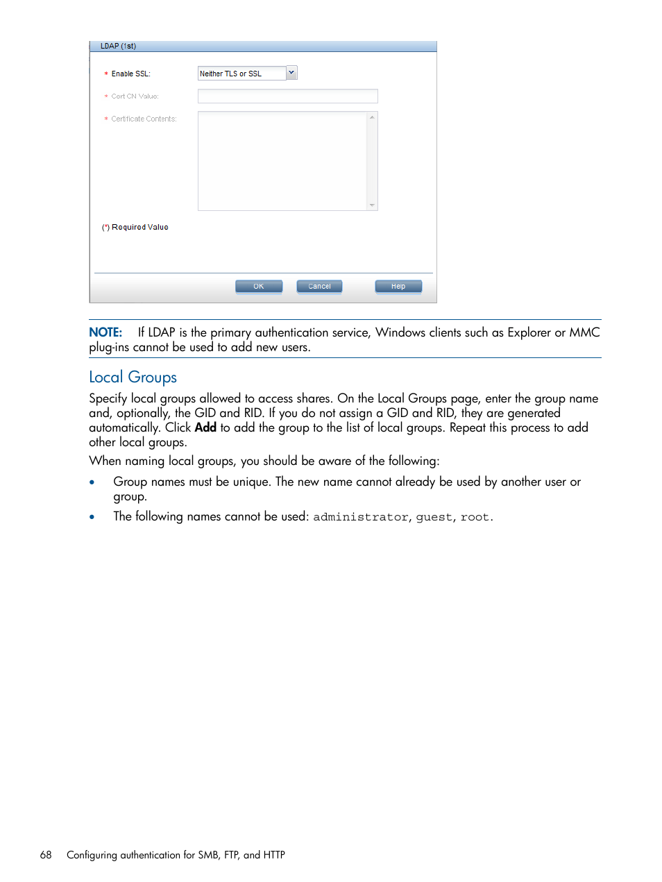 Local groups | HP StoreAll Storage User Manual | Page 68 / 294