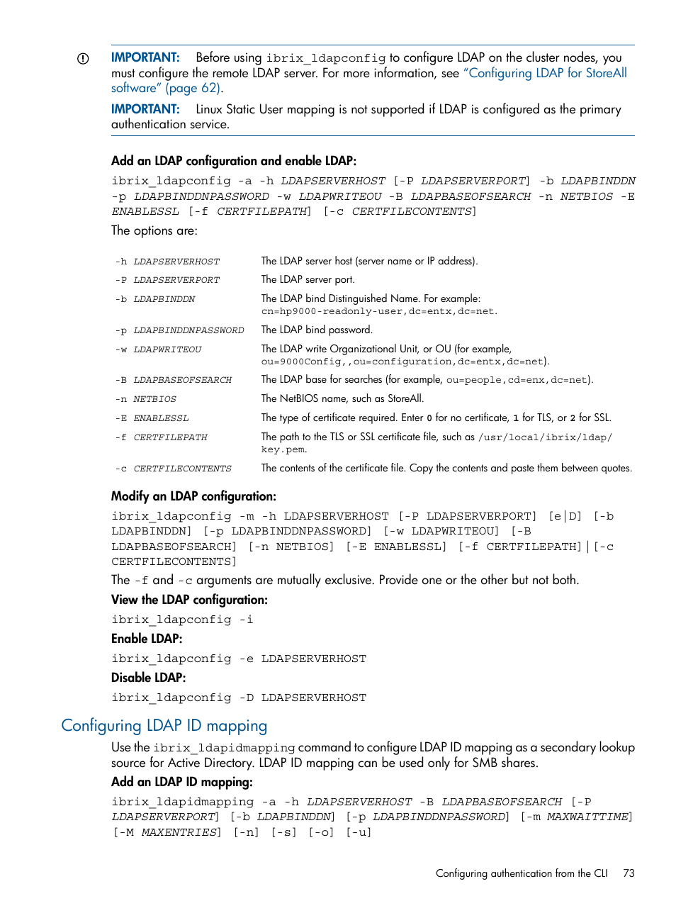 Configuring ldap id mapping | HP StoreAll Storage User Manual | Page 73 / 294