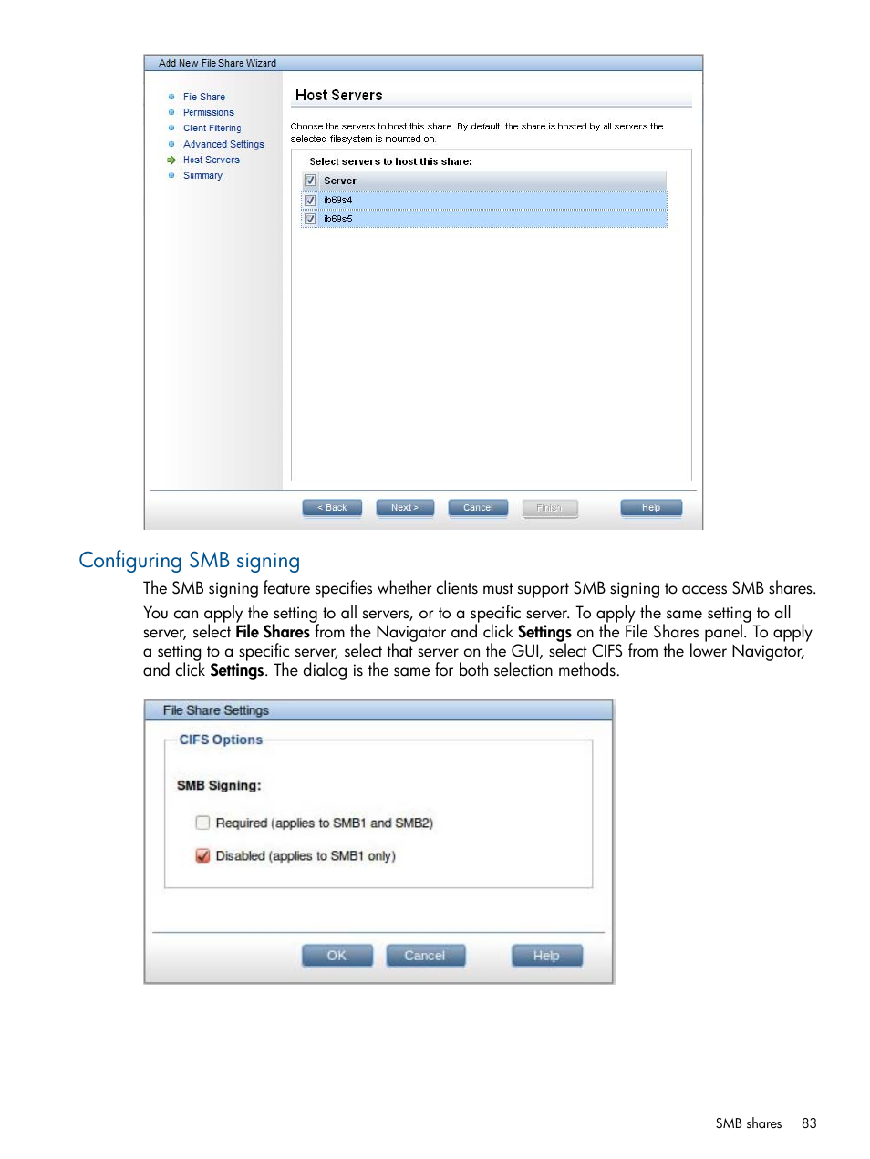 Configuring smb signing | HP StoreAll Storage User Manual | Page 83 / 294